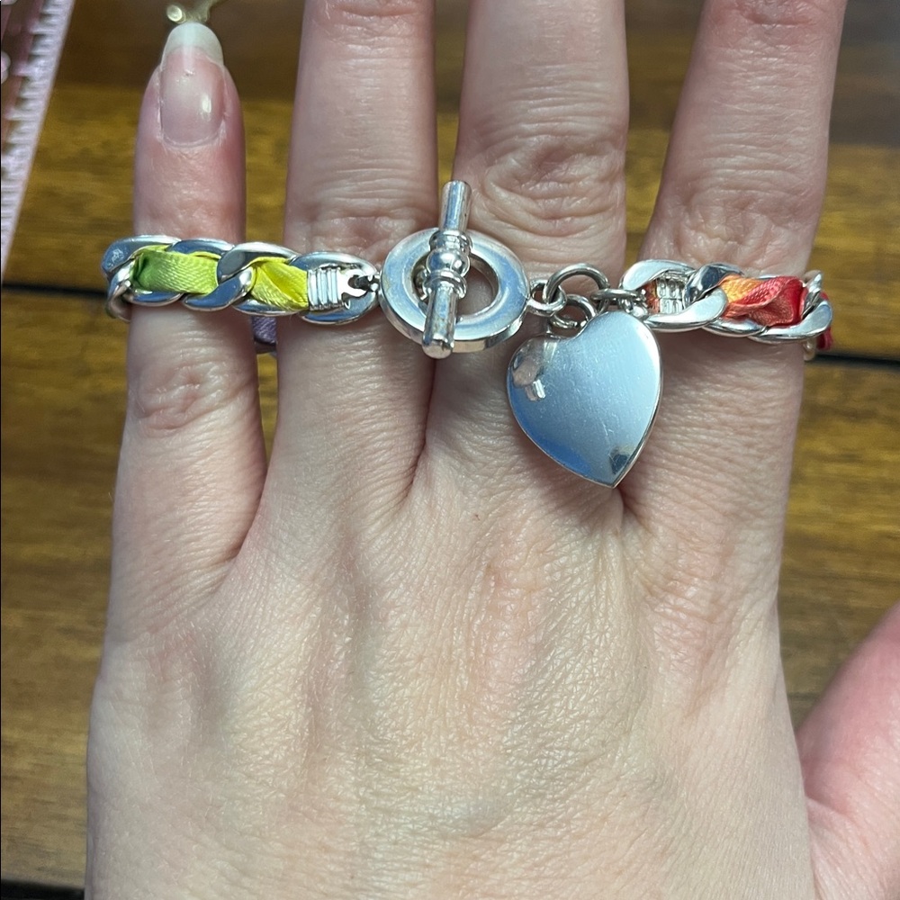 Silver Toned Heart Toggle Bracelet